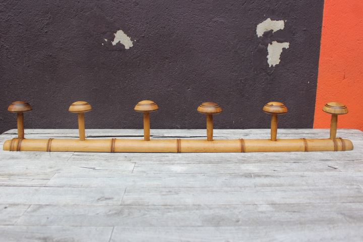 Ancien Porte Manteau Mural En Bois Ciré Imitation Bambou